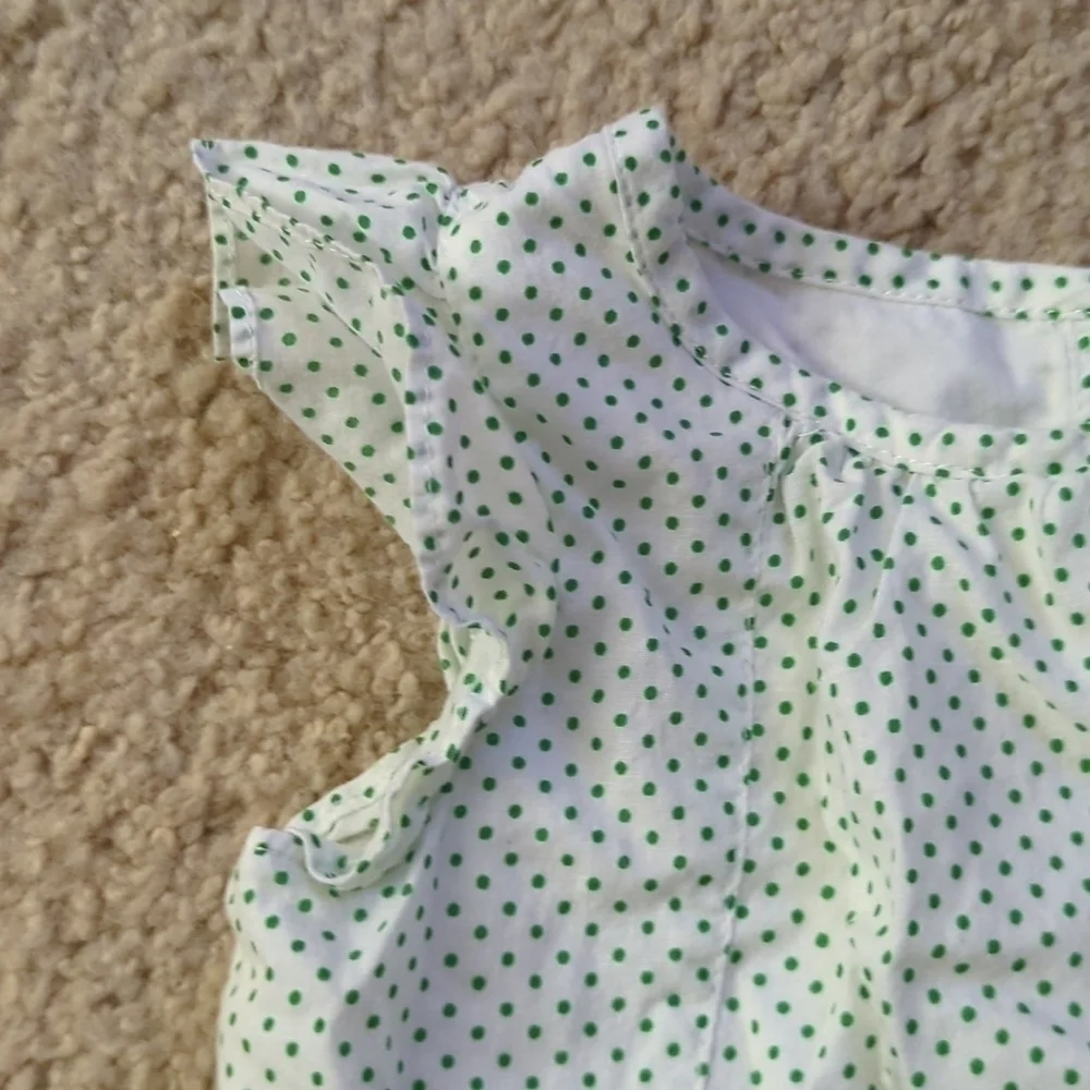 Baby Gap White & Green Polka Dot Ruffle Sleeve Tunic Cotton Shirt Size 12-18 M